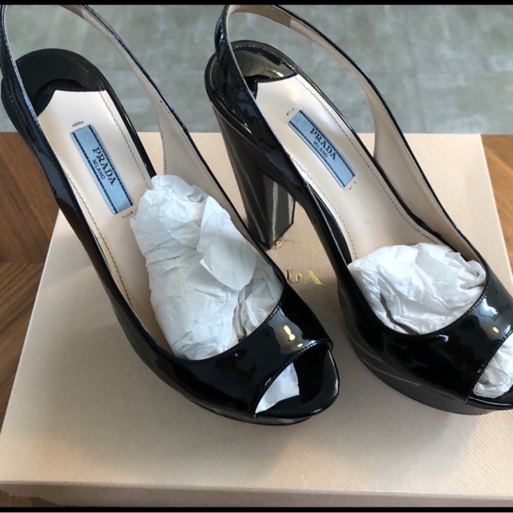 Prada Black Stiletto Peep-Toe Heels - Picture 2 of 4